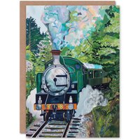 Artery8 Steam Engine Train Talyllyn Railway Snowdonia Birthday Art Card in Green