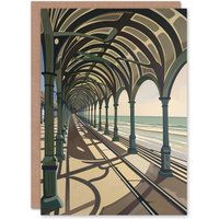 Artery8 Victorian Pier Blackpool England UK Seaside Birthday Art Card in Beige