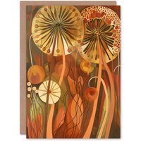 Artery8 Autumnal Wildflower Garden Dandelions Painting Birthday Art Card in Orange
