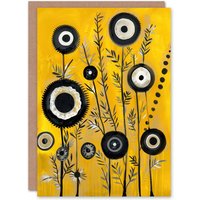 Artery8 Black Yellow Abstract Geometric Wildflowers Birthday Art Card