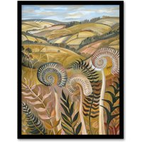 Artery8 Cleveland Way Yorkshire Hiking Floral Ammonite Framed Art Print in Brown | Size: A4