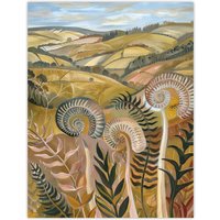 Artery8 Cleveland Way Yorkshire Hiking Floral Ammonite Wall Art Print in Brown | Size: W24" x H32"