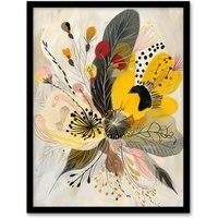 Artery8 Abstract Flower Bouquet Muted Tones Folk Art Framed Art Print in Beige | Size: W12" x H16"