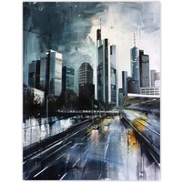 Artery8 Frankfurt City Skyline Germany Cityscape Painting Wall Art Print in Grey | Size: W18" x H24"