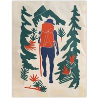 Artery8 Forest Hiking Green Blue Orange Upcycle Painting Wall Art Print in Beige | Size: W18" x H24"