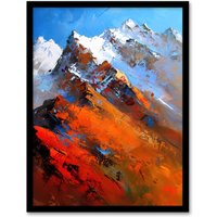 Artery8 Himalayan Mountain Range Palette Knife Painting Framed Art Print in Orange | Size: W12" x H16"