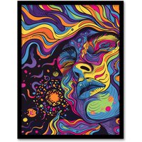 Artery8 Cosmic Trance Meditation Psychedelic Portrait Framed Art Print | Size: A4