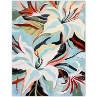 Artery8 Oriental Lily Flower Bouquet Abstract Floral Wall Art Print in Blue | Size: W24" x H32"