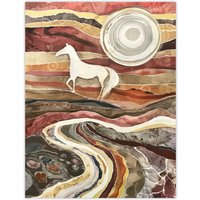 Artery8 Wild Horse Abstract Camargue Sun Watercolour Wall Art Print in Brown | Size: W12" x H16"