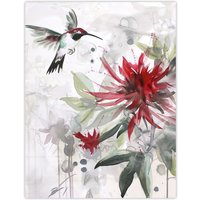 Artery8 Hummingbird Red Monarda Flowers Watercolour Wall Art Print | Size: W18" x H24"