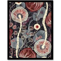 Artery8 Psychedelic Mushroom Pattern Fungi Folk Art Framed Art Print in Red | Size: W12" x H16"