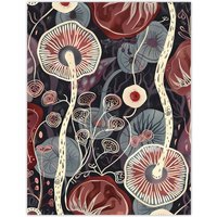 Artery8 Psychedelic Mushroom Pattern Fungi Folk Art Wall Art Print in Red | Size: W24" x H32"