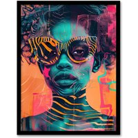 Artery8 Indie Culture Vibrant Conceptual Art Portrait Framed Art Print in Orange | Size: W12" x H16"