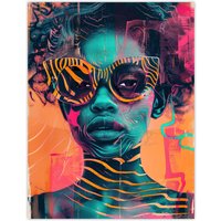 Artery8 Indie Culture Vibrant Conceptual Art Portrait Wall Art Print in Orange | Size: W24" x H32"