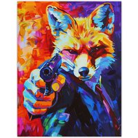 Artery8 Fox Secret Agent Vibrant Conceptual Art Portrait Wall Art Print in Orange | Size: W12" x H16"