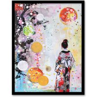 Artery8 Geisha Floral Kimono Japan Abstract Fantasy Art Framed Art Print | Size: A4
