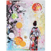 Artery8 Geisha Floral Kimono Japan Abstract Fantasy Art Wall Art Print | Size: W24" x H32"