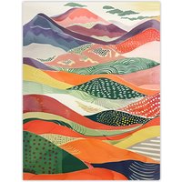 Artery8 Colourful Countryside Hills Folk Art Landscape Wall Art Print | Size: W18" x H24"