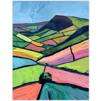 Artery8 Mam Tor Peak District Colourful Oil Painting Wall Art Print | Size: W24" x H32"