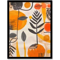 Artery8 Mid Century Modern Abstract Plant Lover Painting Framed Art Print in Orange | Size: A4