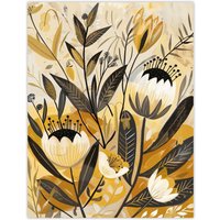 Artery8 Anemone Flowers Mustard Yellow Grey Boho Design Wall Art Print | Size: W12" x H16"