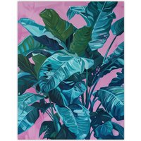 Artery8 Tropical Plant Lover Pink Teal Blue Painting Wall Art Print | Size: W12" x H16"