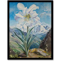 Artery8 Wild White Lily Mont Blanc Mountain Landscape Framed Art Print in Blue | Size: A4