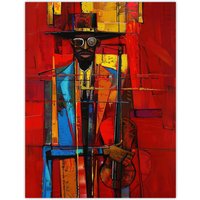 Artery8 New Orleans Jazz Music Fest Abstract Violinist Wall Art Print in Red | Size: W24" x H32"