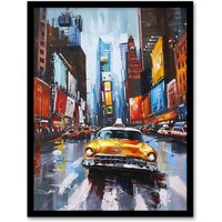 Artery8 New York City Colourful Street Cityscape Taxi Cab Framed Art Print | Size: W12" x H16"