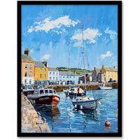 Artery8 St Andrews Harbour Boats Seaside Town Painting Framed Art Print in Blue | Size: A4