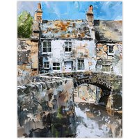 Artery8 North Yorkshire Village Medieval Bridge Painting Wall Art Print in Grey | Size: W18" x H24"