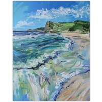 Artery8 Scarborough North Bay Abstract Coastal Landscape Wall Art Print in Blue | Size: W18" x H24"