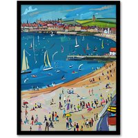 Artery8 Scarborough North Bay Beach Pier Seaside Holiday Framed Art Print in Blue | Size: W12" x H16"