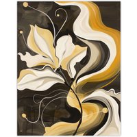 Artery8 Abstract Yellow Ochre Grey Flower Wall Art Print | Size: W24" x H32"