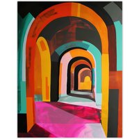 Artery8 Arch Corridor Vibrant Colourful Abstract Painting Wall Art Print | Size: W12" x H16"