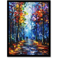 Artery8 Rainbow Forest Trail Couple Abstract Painting Framed Art Print in Blue | Size: A4
