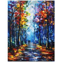 Artery8 Rainbow Forest Trail Couple Abstract Painting Wall Art Print in Blue | Size: W18" x H24"