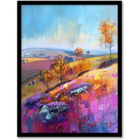 Artery8 Colourful Autumn Otley Chevin Yorkshire Landscape Framed Art Print | Size: A4