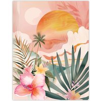 Artery8 Tropical Pink Beach Sunset Palm Orchids Abstract Wall Art Print | Size: W12" x H16"