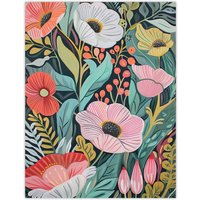 Artery8 Colourful Wildflower Garden Floral Painting Wall Art Print | Size: W24" x H32"