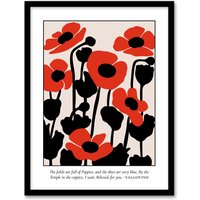 Artery8 Poppies Early Pearly Morning Graphic Design Framed Art Print in Red | Size: A4
