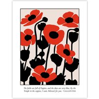 Artery8 Poppies Early Pearly Morning Graphic Design Wall Art Print in Red | Size: W18" x H24"