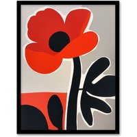 Artery8 Single Poppy Flower Boho Graphic Design Framed Art Print in Red | Size: A4