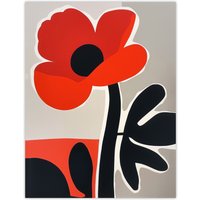 Artery8 Single Poppy Flower Boho Graphic Design Wall Art Print in Red | Size: W12" x H16"