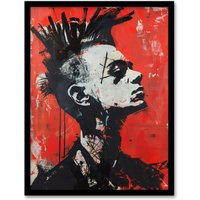 Artery8 Punk Mohawk Modern Portrait Street Art Goth Framed Art Print in Red | Size: W12" x H16"