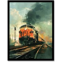 Artery8 Locomotive Train Front View Railway Painting Framed Art Print | Size: W12" x H16"