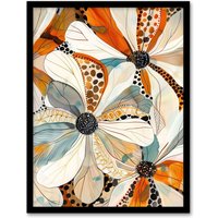 Artery8 Abstract Floral Painting Wildflowers Animal Print Framed Art Print in Orange | Size: W12" x H16"