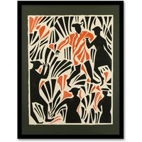 Artery8 Dancing Folk Bold Red Black Linograph Design Framed Art Print | Size: A4