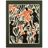 Artery8 Dancing Folk Bold Red Black Linograph Design Wall Art Print | Size: W24" x H32"