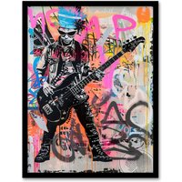 Artery8 Punk Music Bass Guitarist Colourful Street Art Framed Art Print | Size: W12" x H16"
